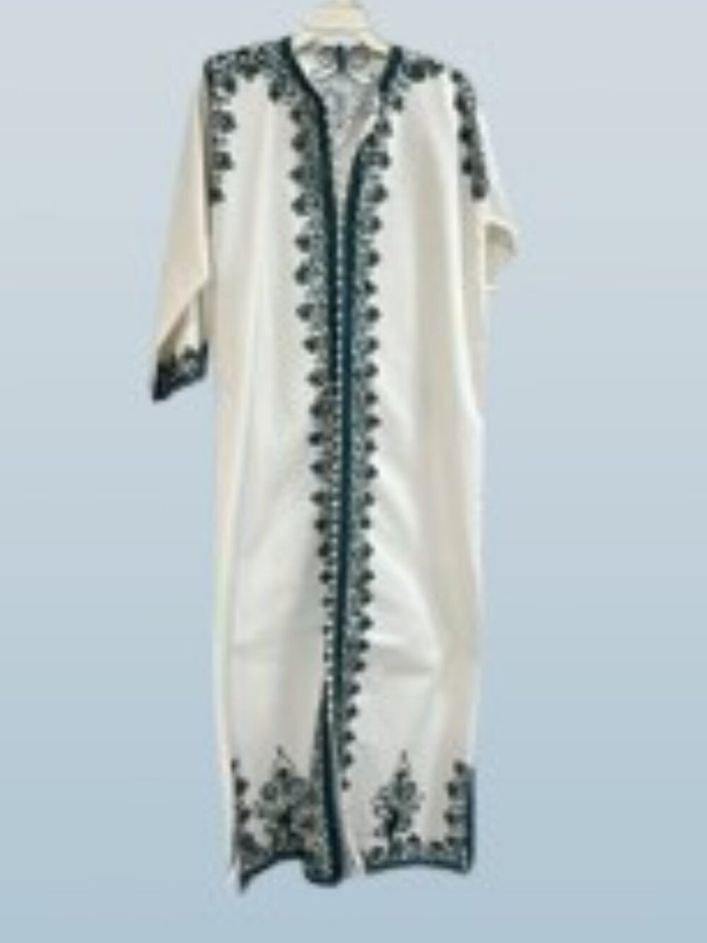 VINTAGE 1970'S Handmade Embroidered Moroccan Kaftan White Maxi Dress - LNC
